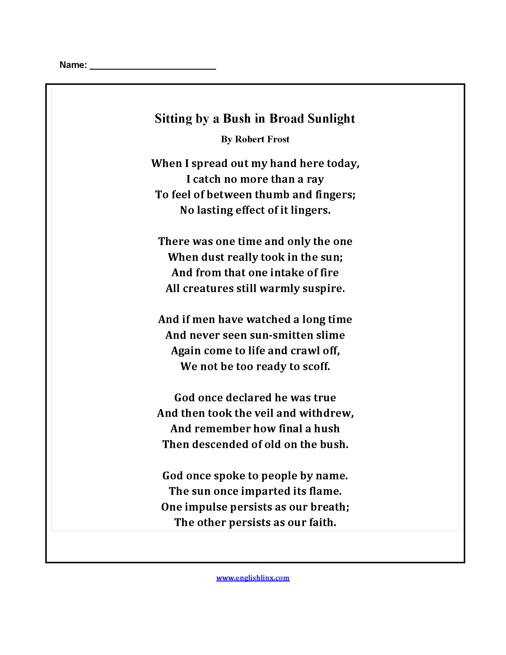 Englishlinx Poetry Worksheets