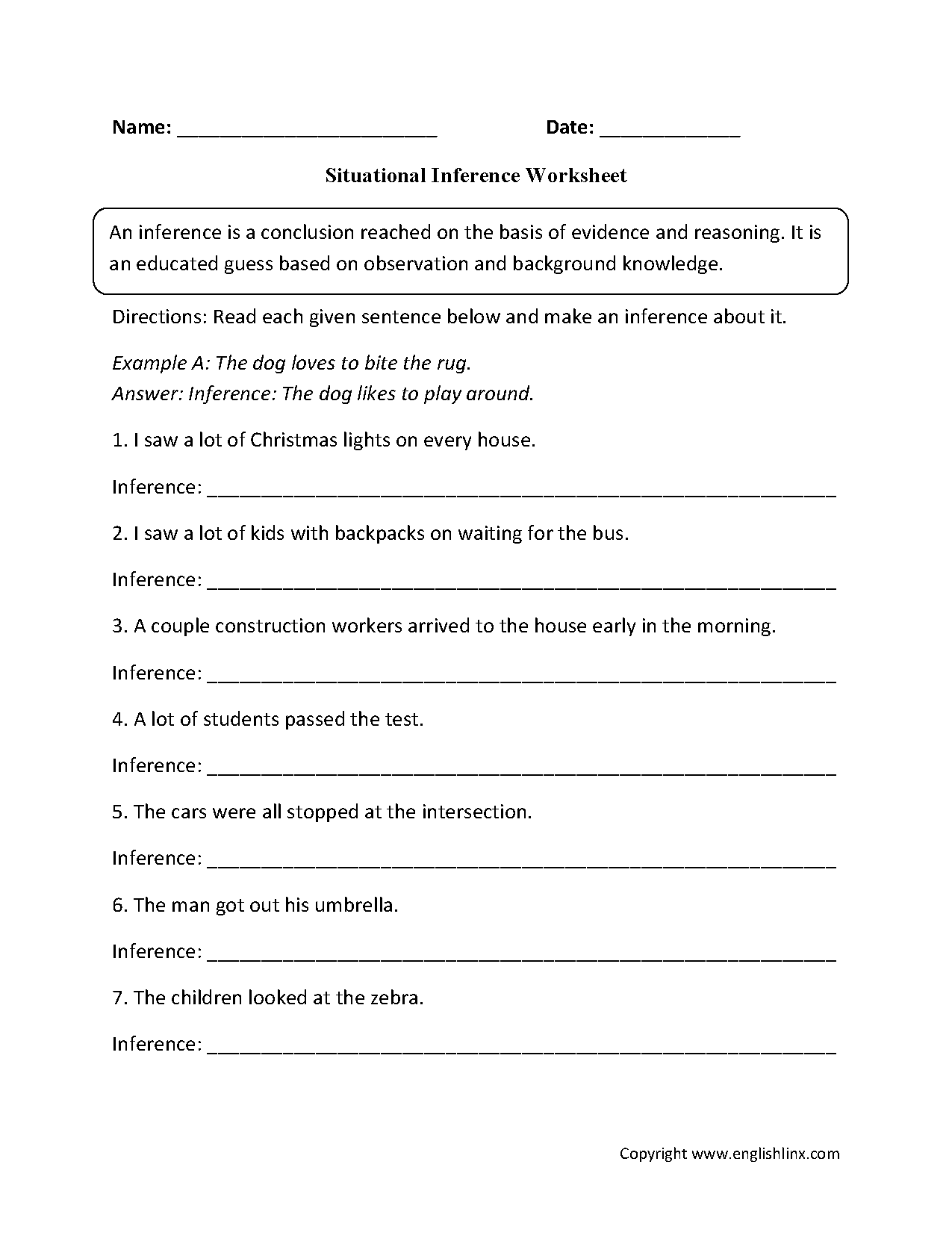 Situational Inference Worksheets