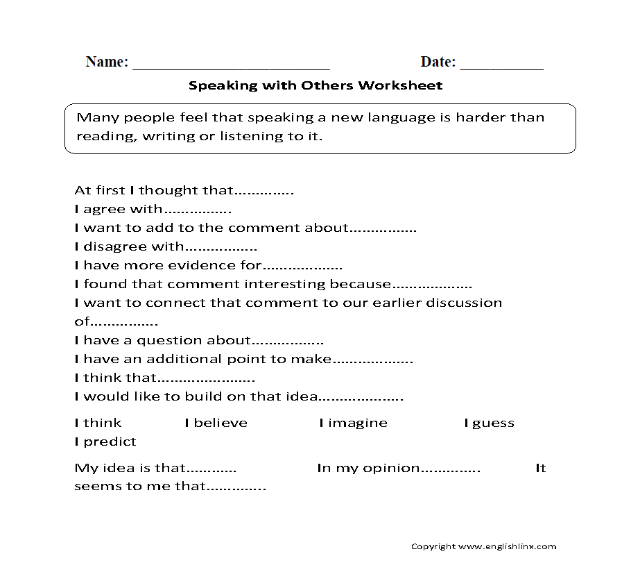Speaking with Others Worksheet