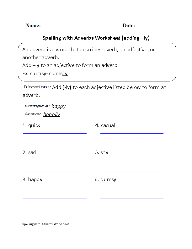Adding -ly Spelling with Adverbs Worksheet