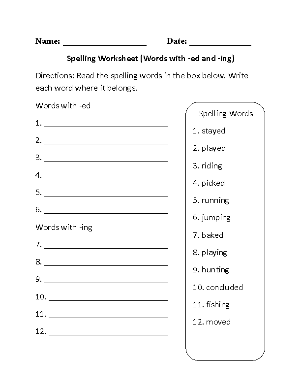 Spelling Worksheet Ending ing ed Part 1 Beginner