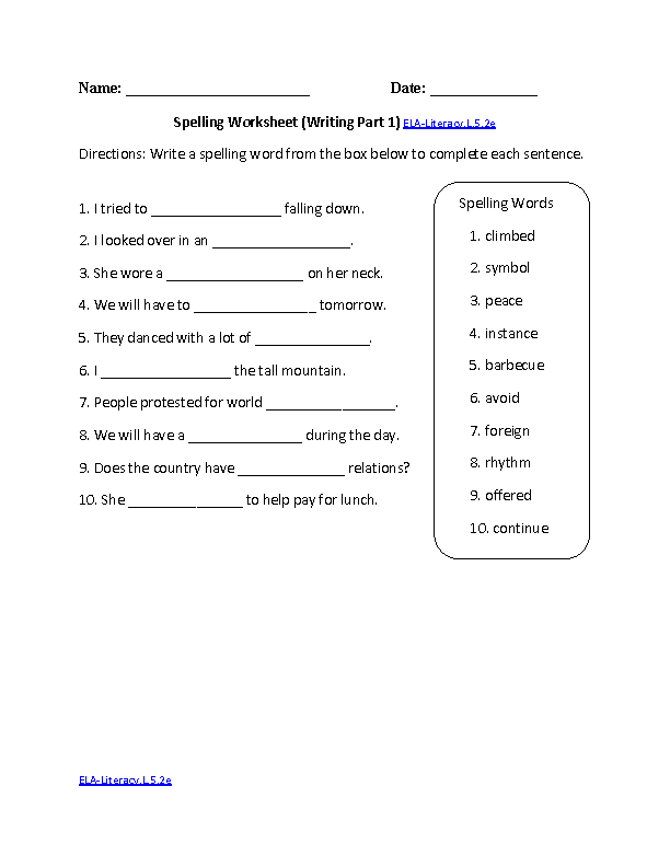 Spelling Worksheet 1 ELA-Literacy.L.5.2e Language Worksheet