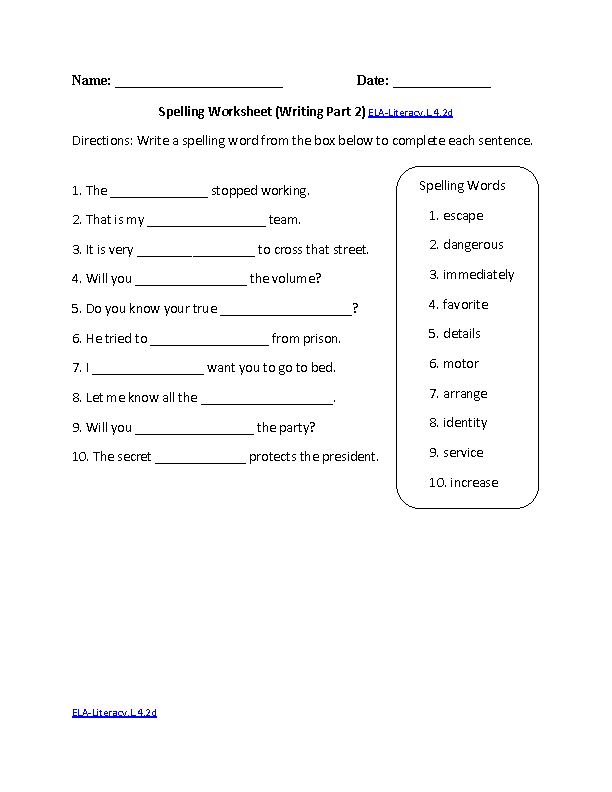Spelling Worksheet 2 ELA-Literacy.L.4.2d Language Worksheet