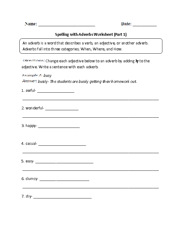 Spelling Adverb Worksheet