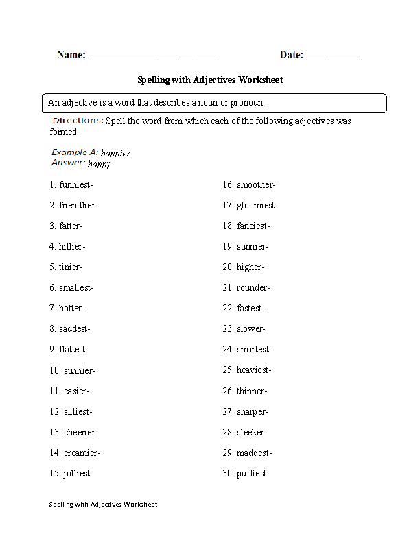 Spelling with Adjective Worksheet
