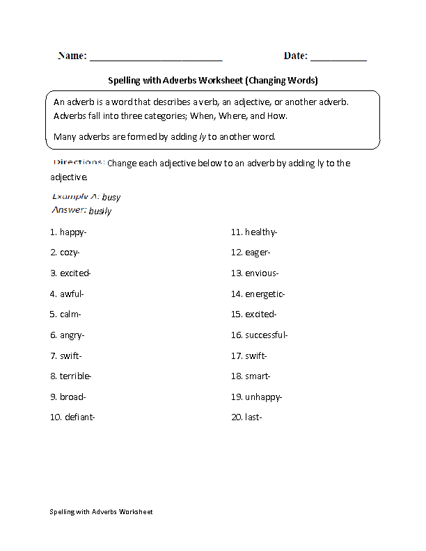 Changing Words Spelling with Adverbs Worksheet