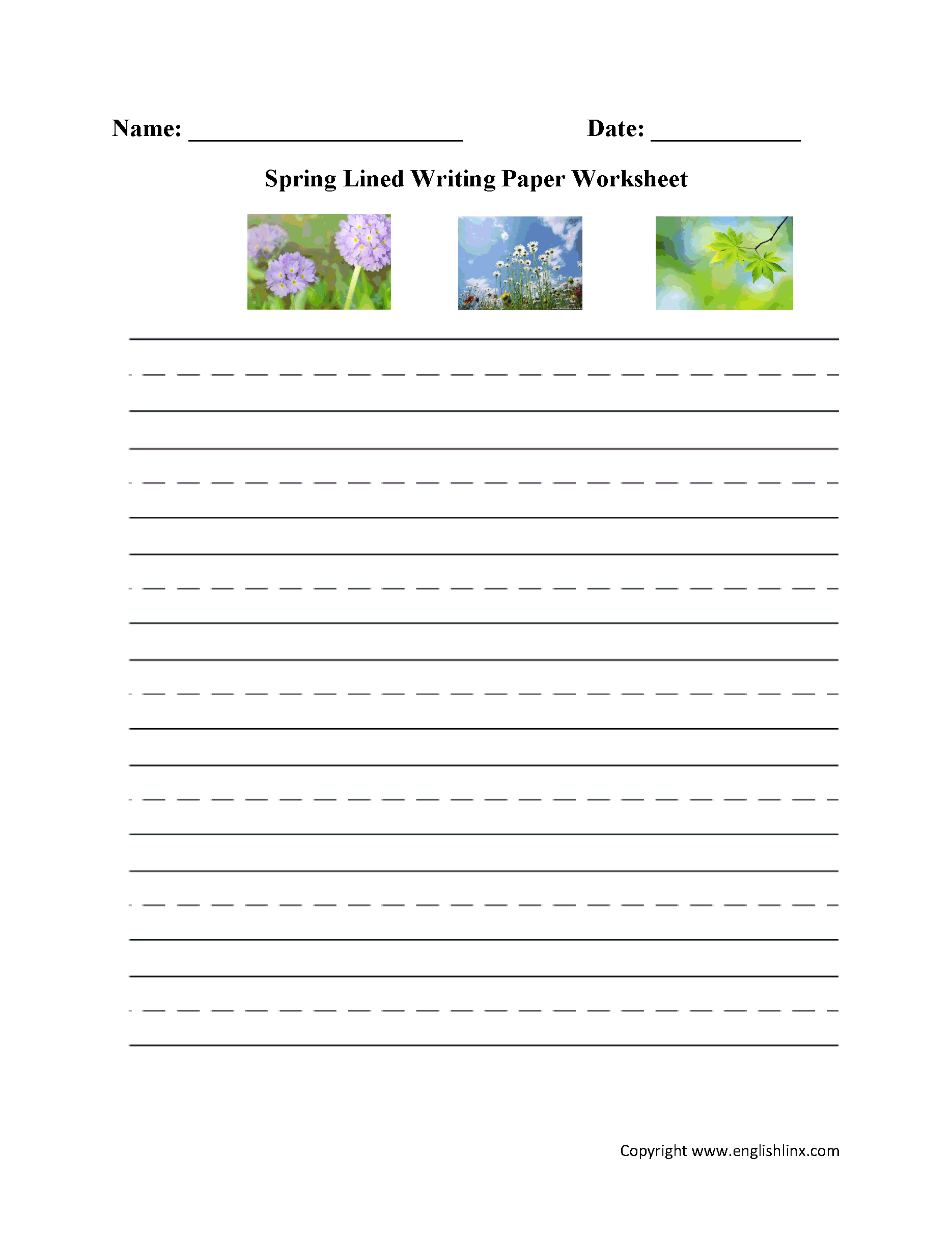 Spring Lined Writing Paper Worksheet