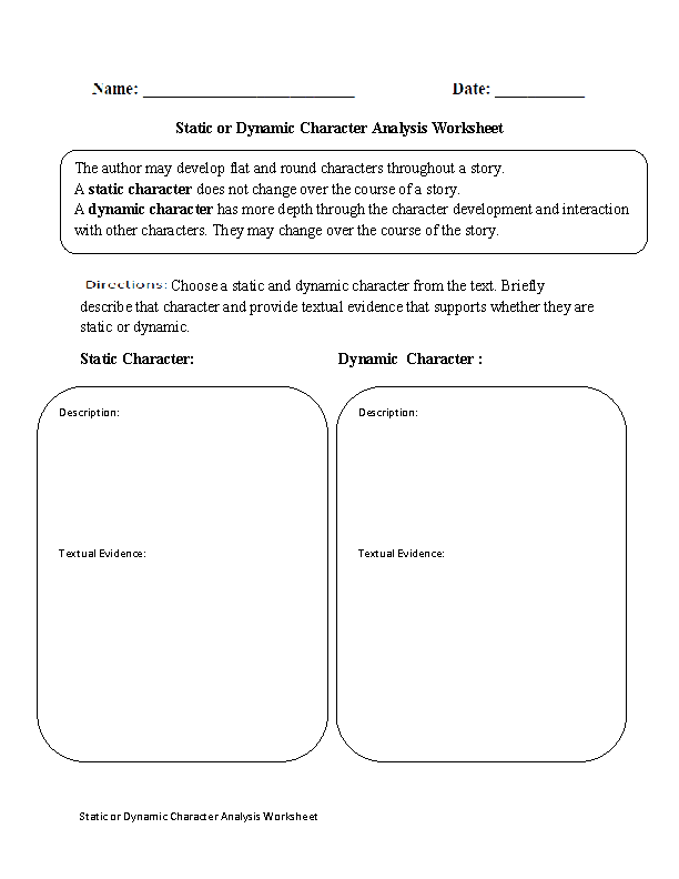 Static or Dynamic Character Analysis Worksheet