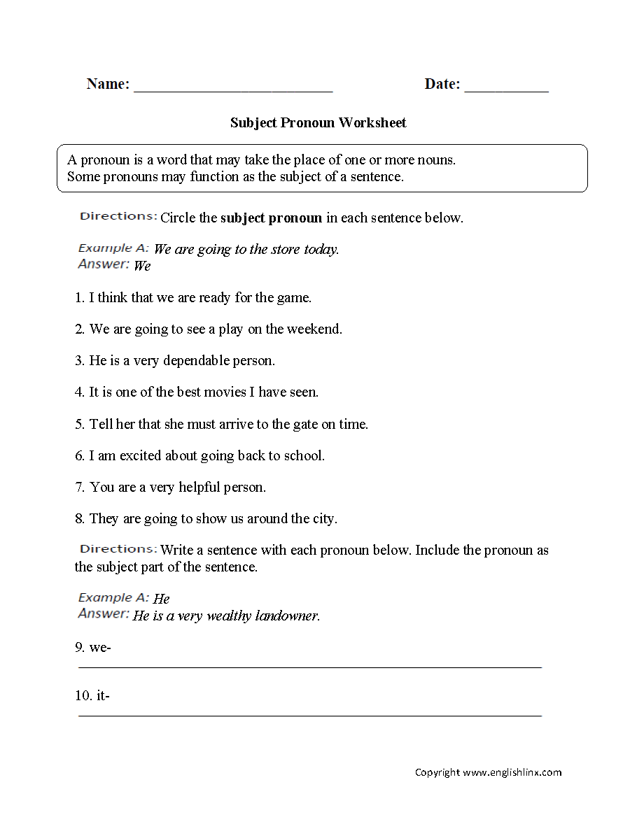 Parts Speech Worksheets Pronoun Worksheets