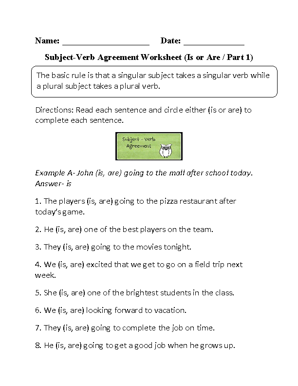 Is or Are Subject Verb Agreement Worksheet