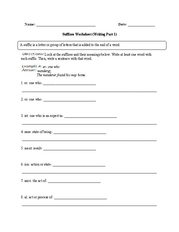 Writing Suffix Worksheet