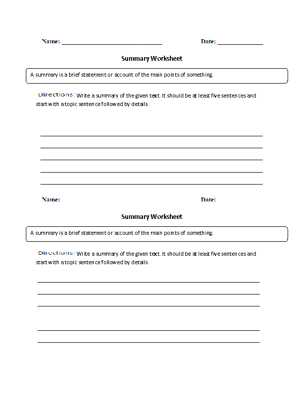 Summary Worksheet