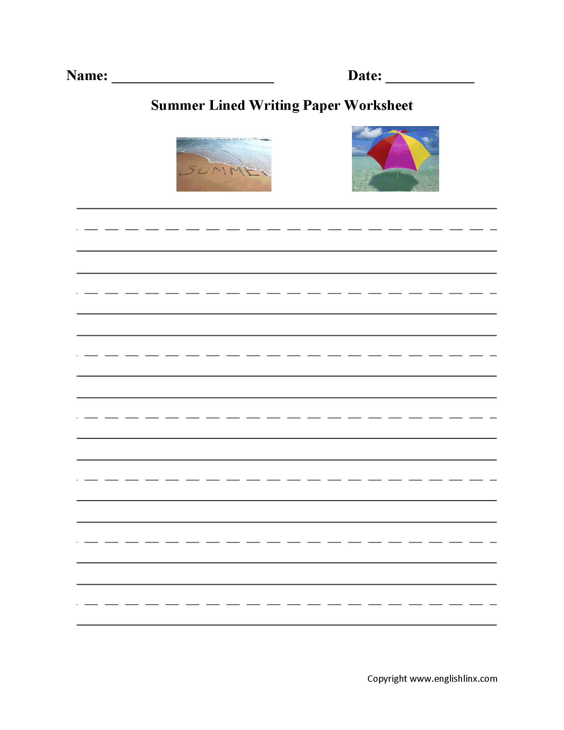 Summer Lined Writing Paper Worksheet