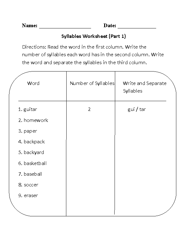 Syllables Worksheet Second Grade 0366