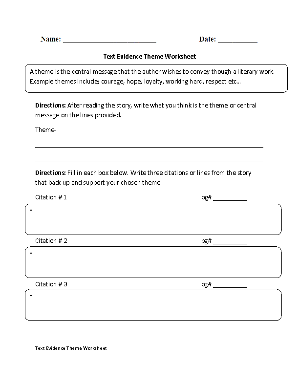 Theme Text Evidence Worksheet