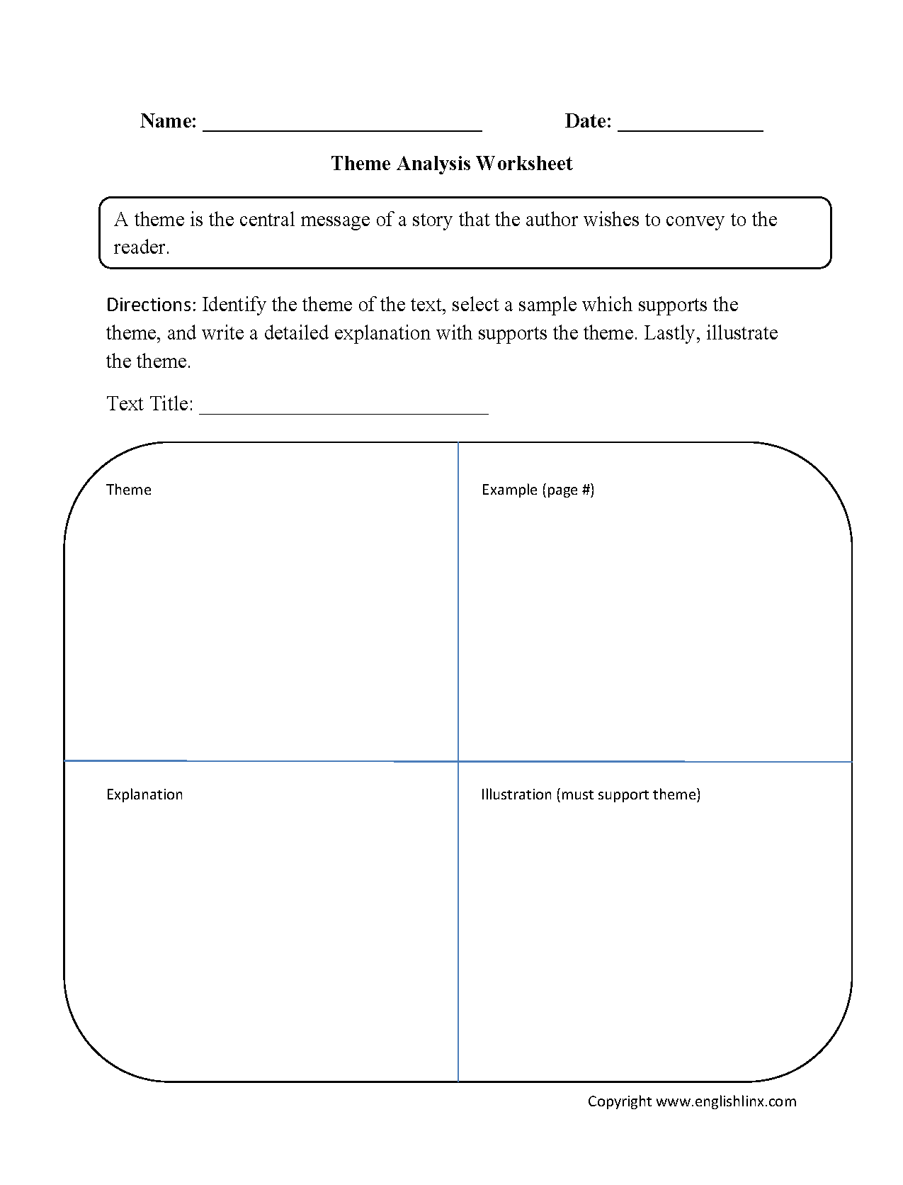 identifying theme worksheet 5th grade