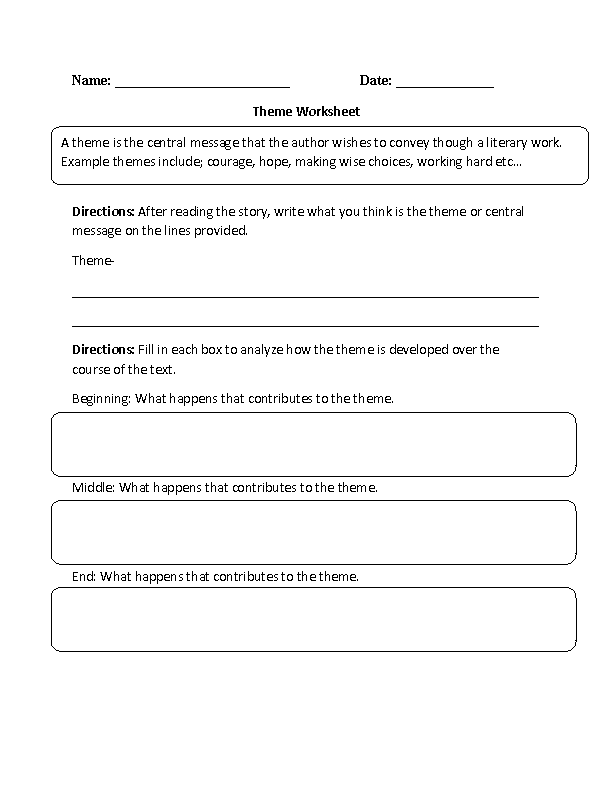 Theme Worksheet Identifying and Development