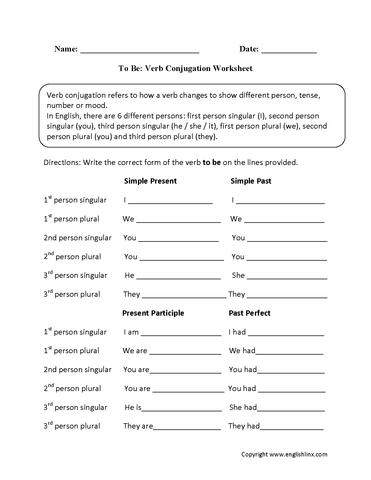 Practice Worksheets Verb To Be