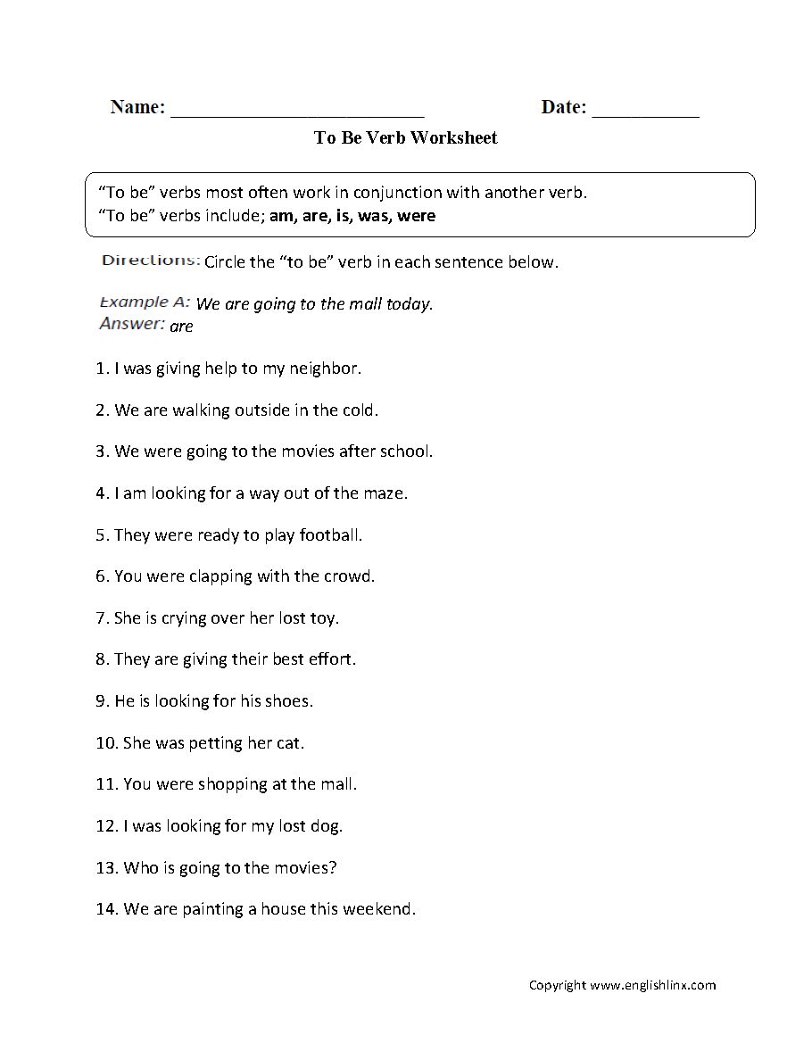 To Be Verb Worksheet