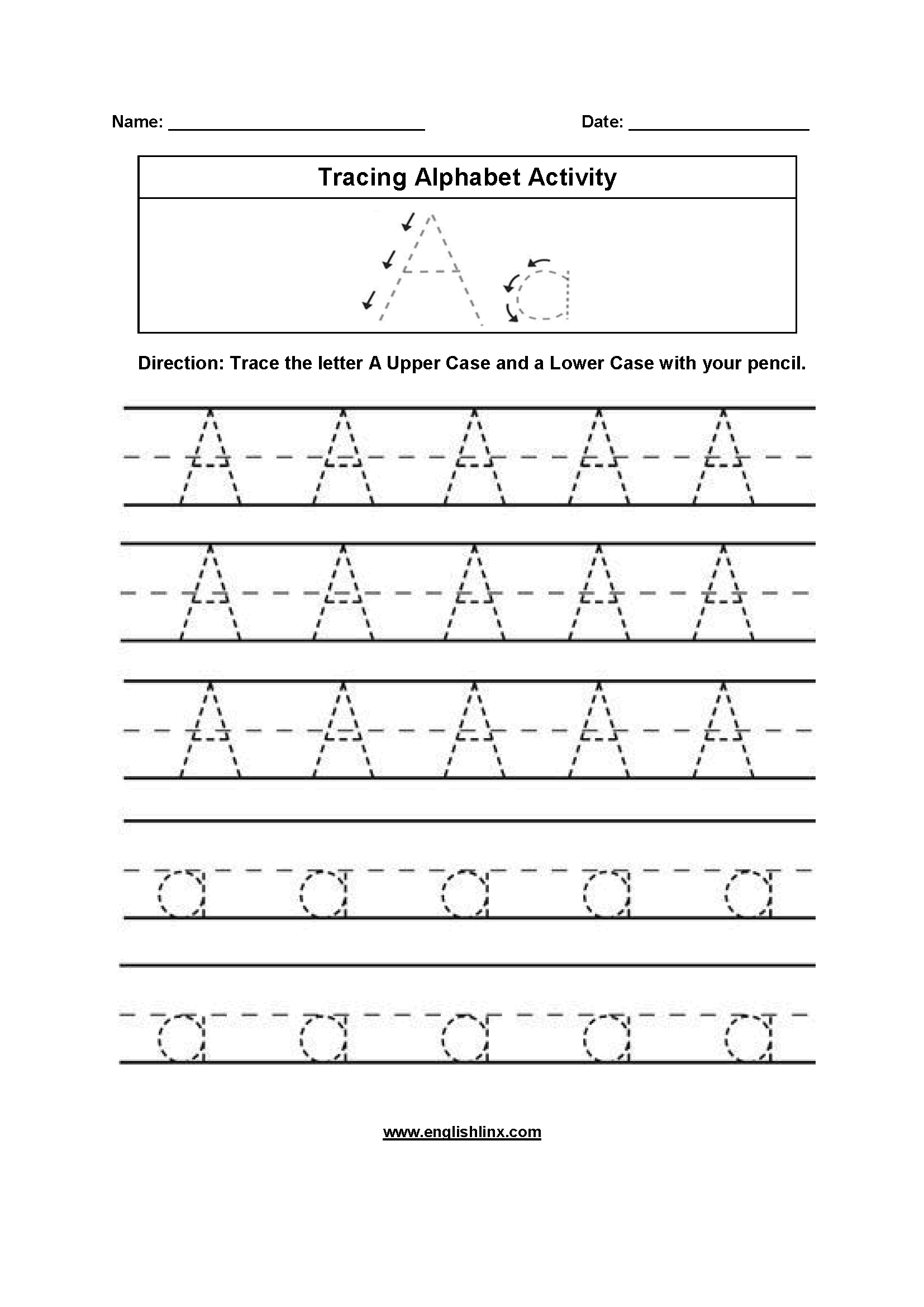 Letter A Tracing Alphabet Worksheets