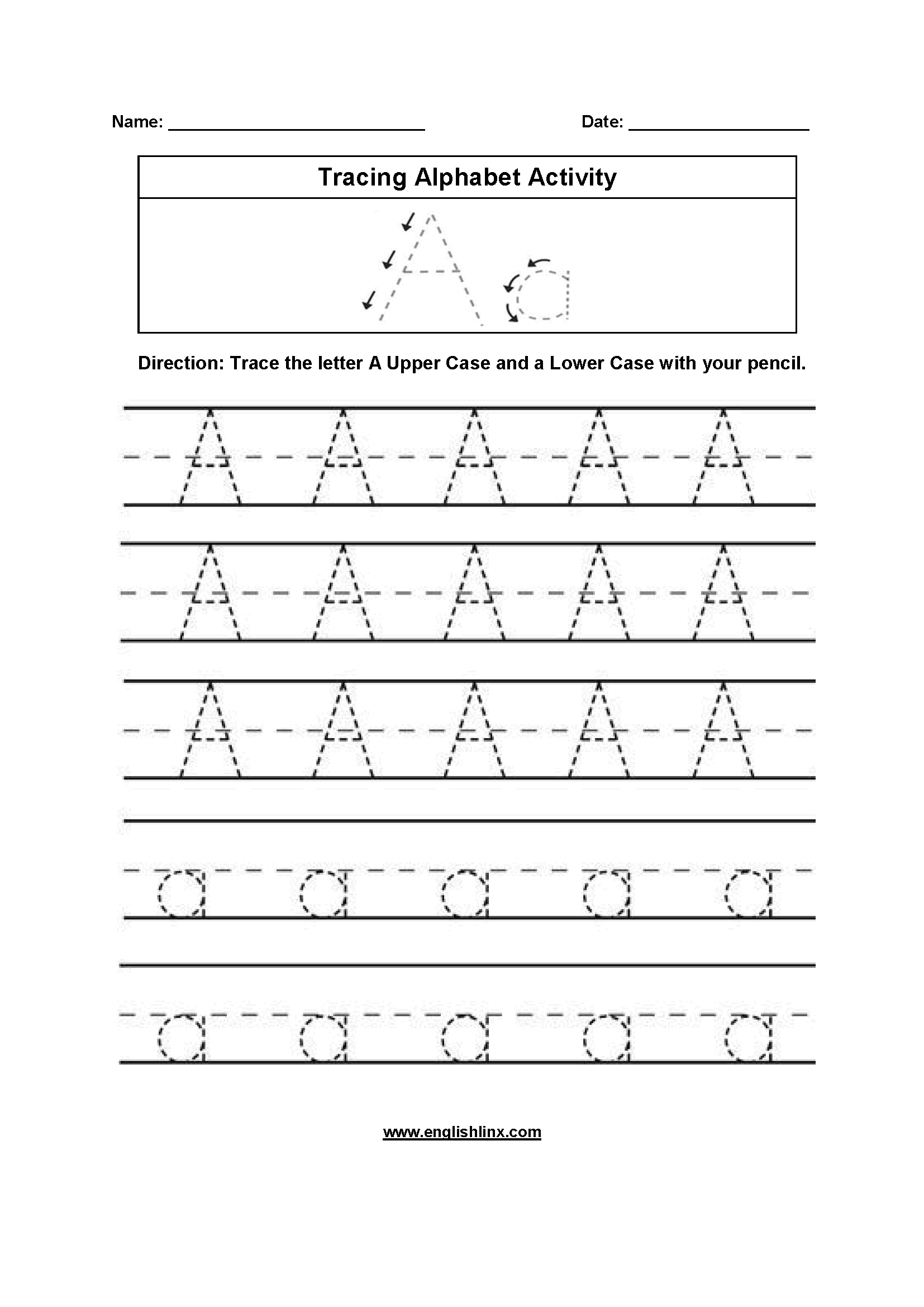 Alphabet Tracing Worksheets Letter A