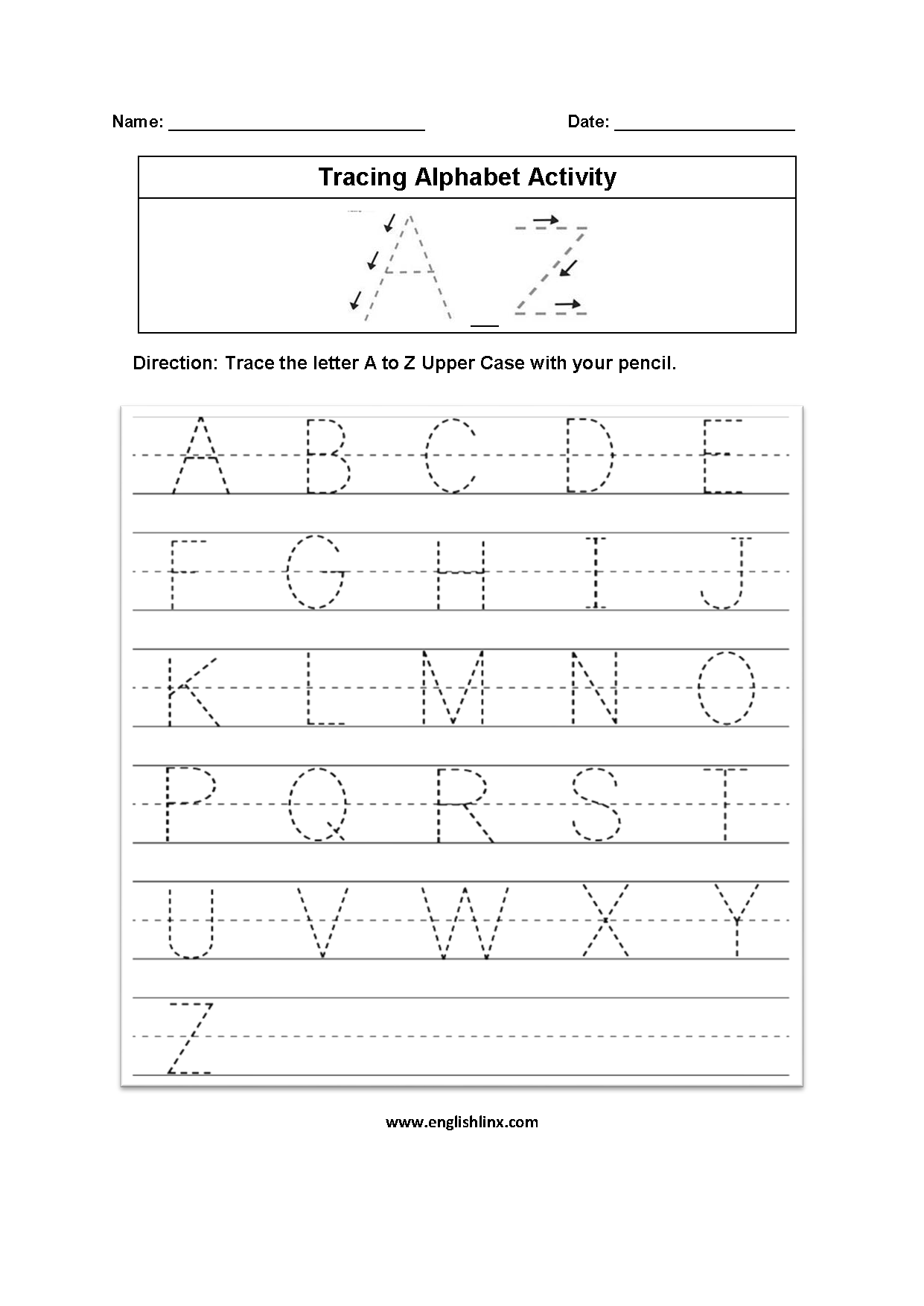 Letter A to Z Tracing Alphabet Worksheets