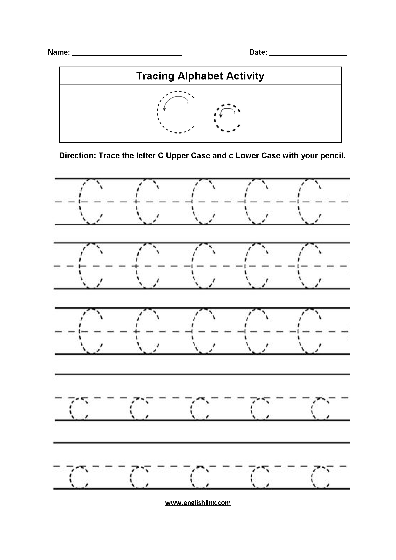 Letter C Tracing Alphabet Worksheets