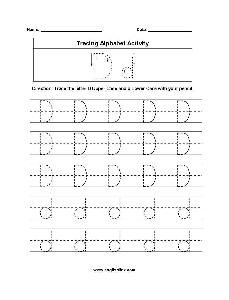 Letter D Tracing Alphabet Worksheets