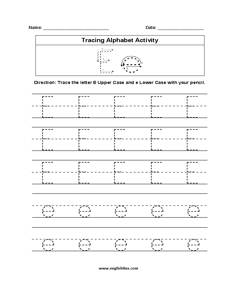 Alphabet Tracing Worksheets E