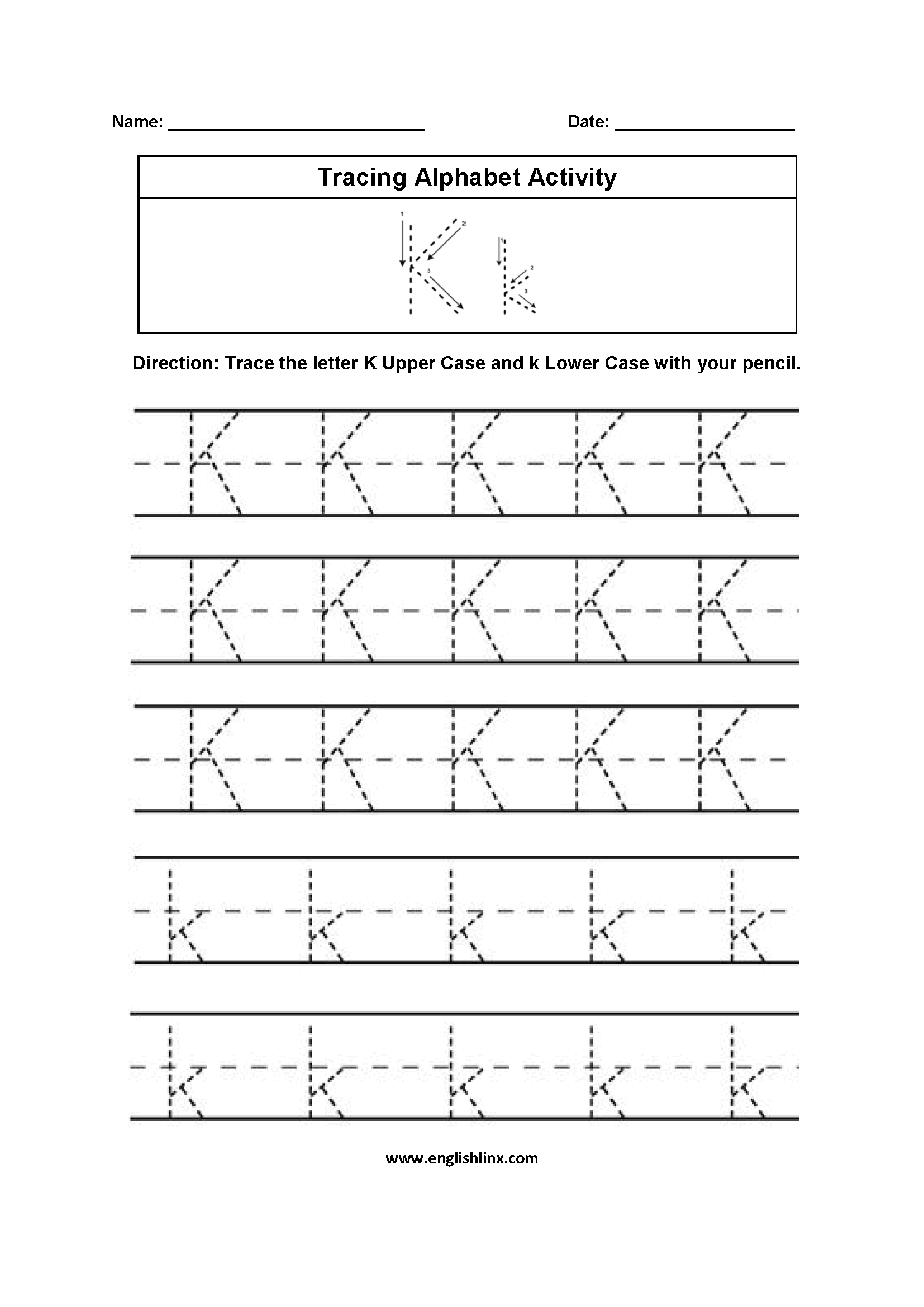 Free Letter K Tracing Worksheets