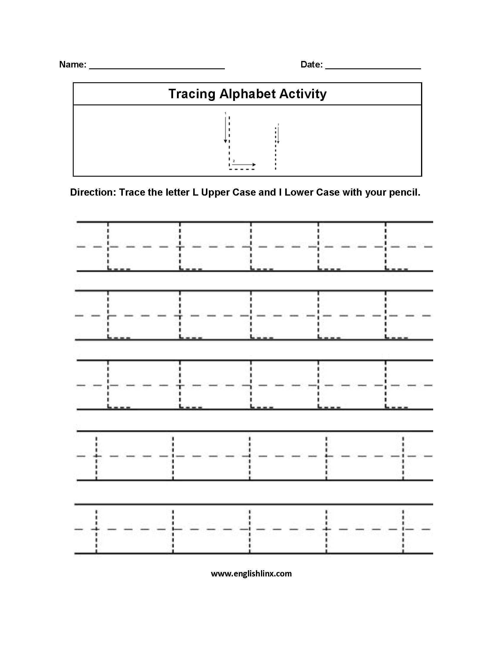 Letter L Tracing Alphabet Worksheets