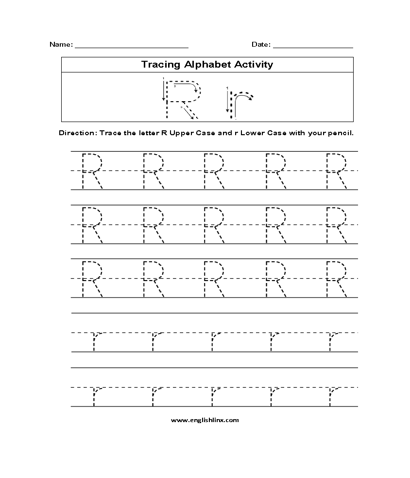 Letter R Tracing Alphabet Worksheets