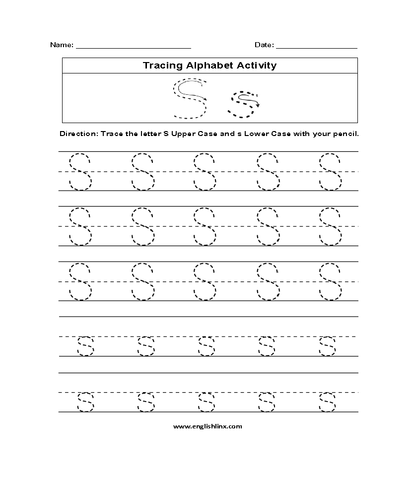 Letter S Tracing Alphabet Worksheets