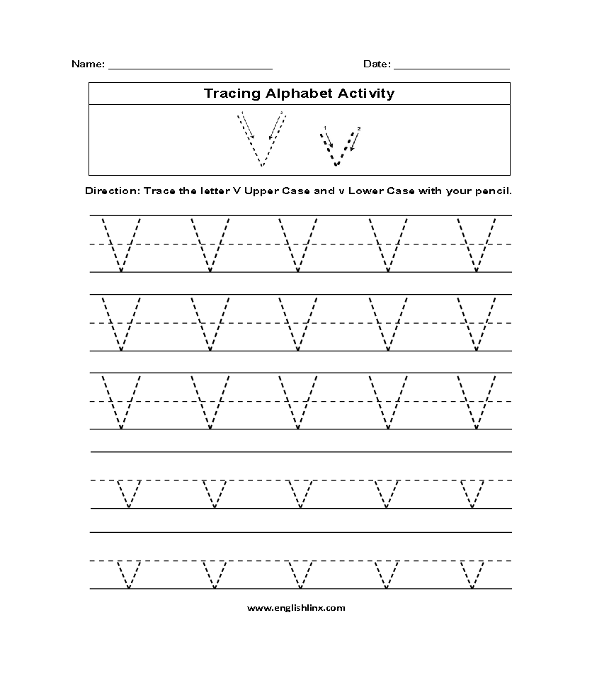 Letter V Tracing Alphabet Worksheets