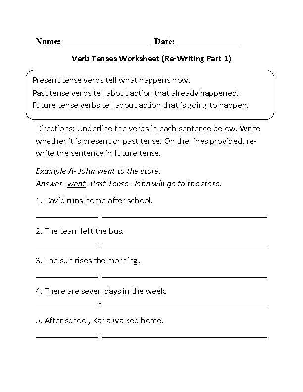 Verb Tense Worksheets K12reader