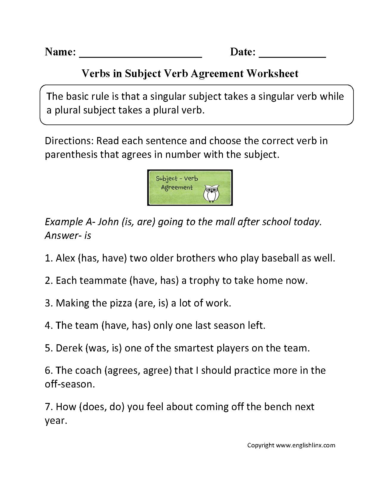 worksheet. Subject Verb Agreement Printable Worksheets. Grass Fedjp