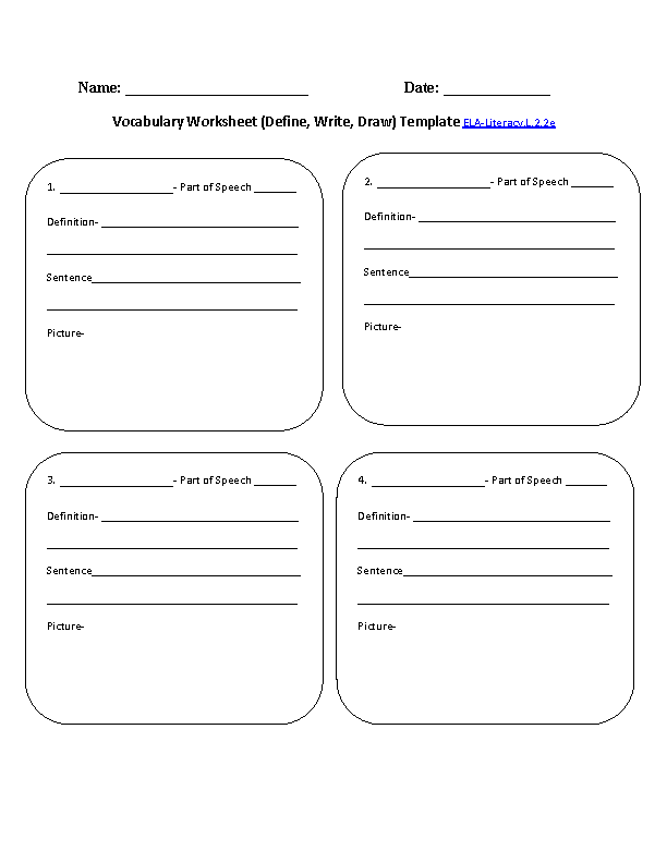Vocabulary Template 1 ELA-Literacy.L.2.2e Language Worksheet
