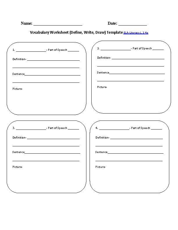 Vocabulary Template 1 ELA-Literacy.L.2.4e Language Worksheet