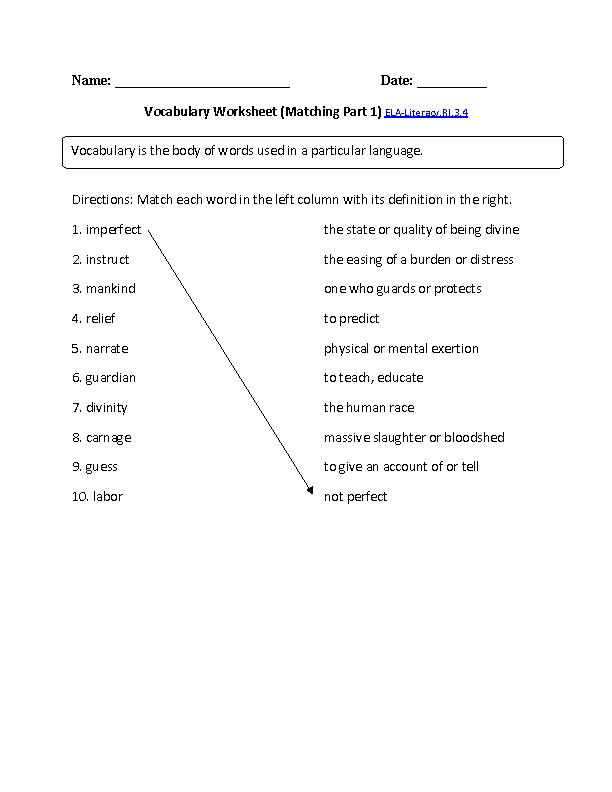 Vocabulary Matching 1 ELA-Literacy.RI.3.4 Reading Informational Text