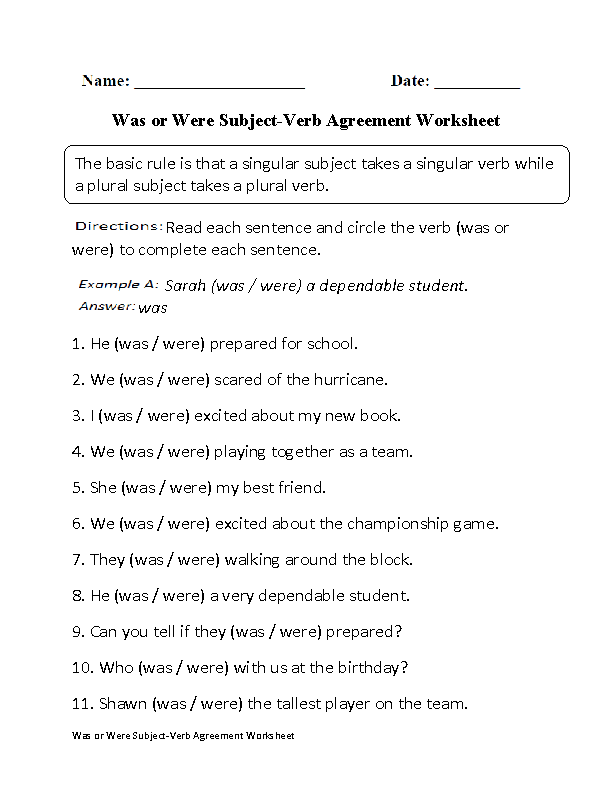 Worksheet On Subject Verb Agreement Class 9