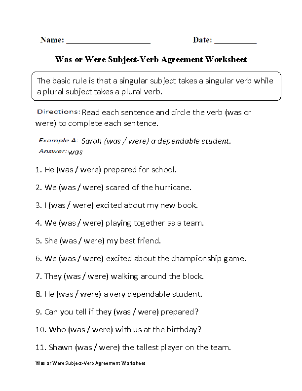 When To Use Was And Were Subject Verb Agreement