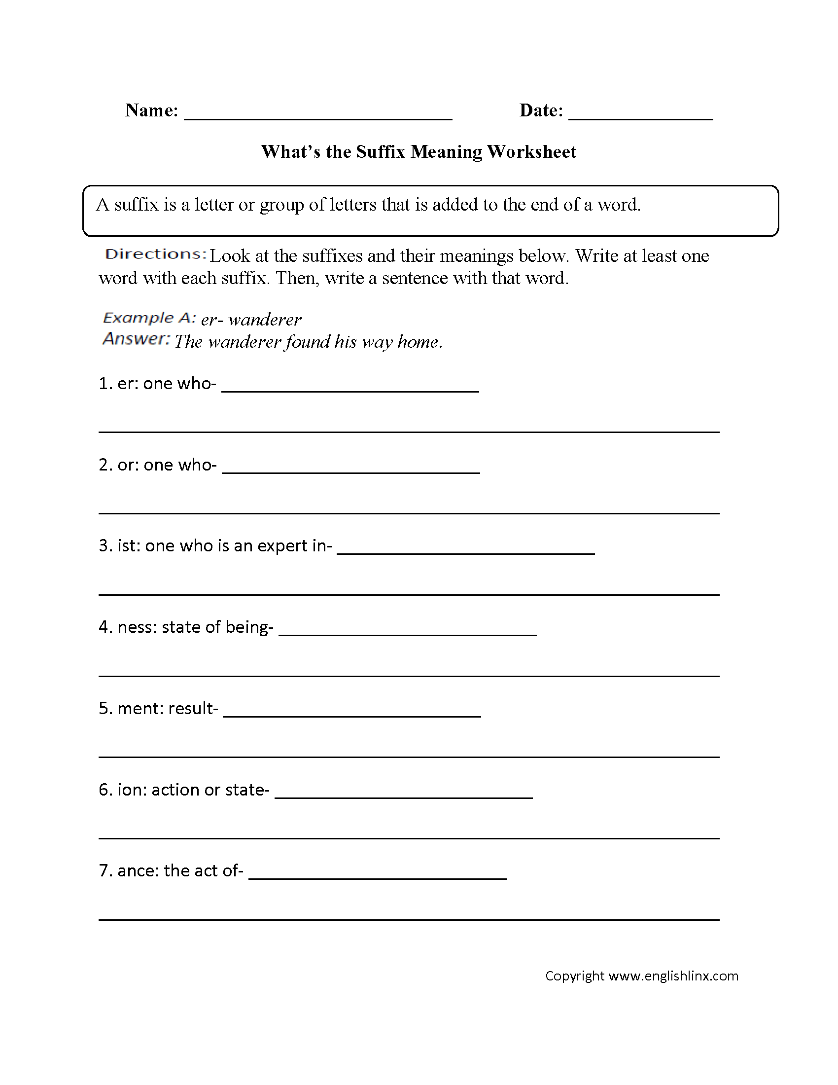 What's the Suffix Meaning? Worksheet
