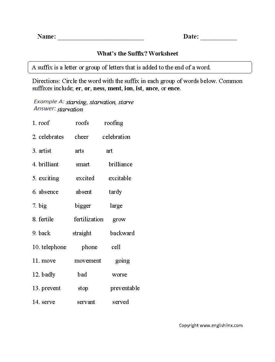 Vocabulary Worksheets | Suffix Worksheets