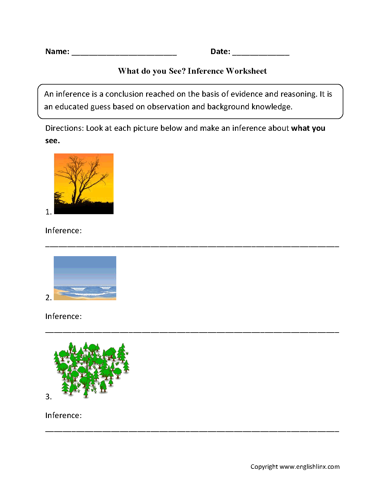 What do you See? Inference Worksheets