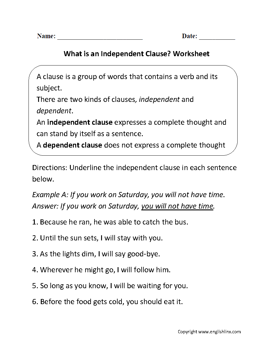 What is an Independent Clause? Worksheet
