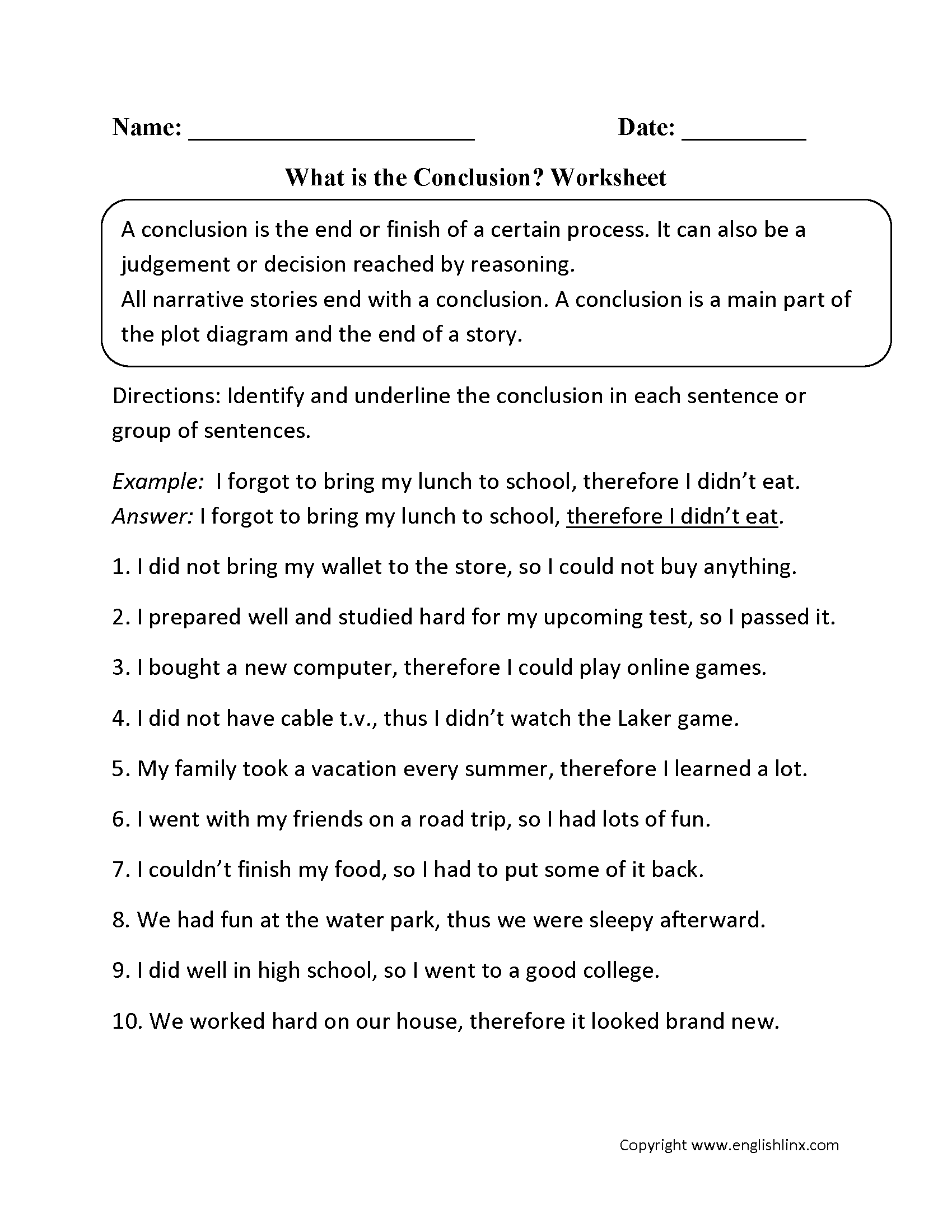 What is the Conclusion? Worksheet