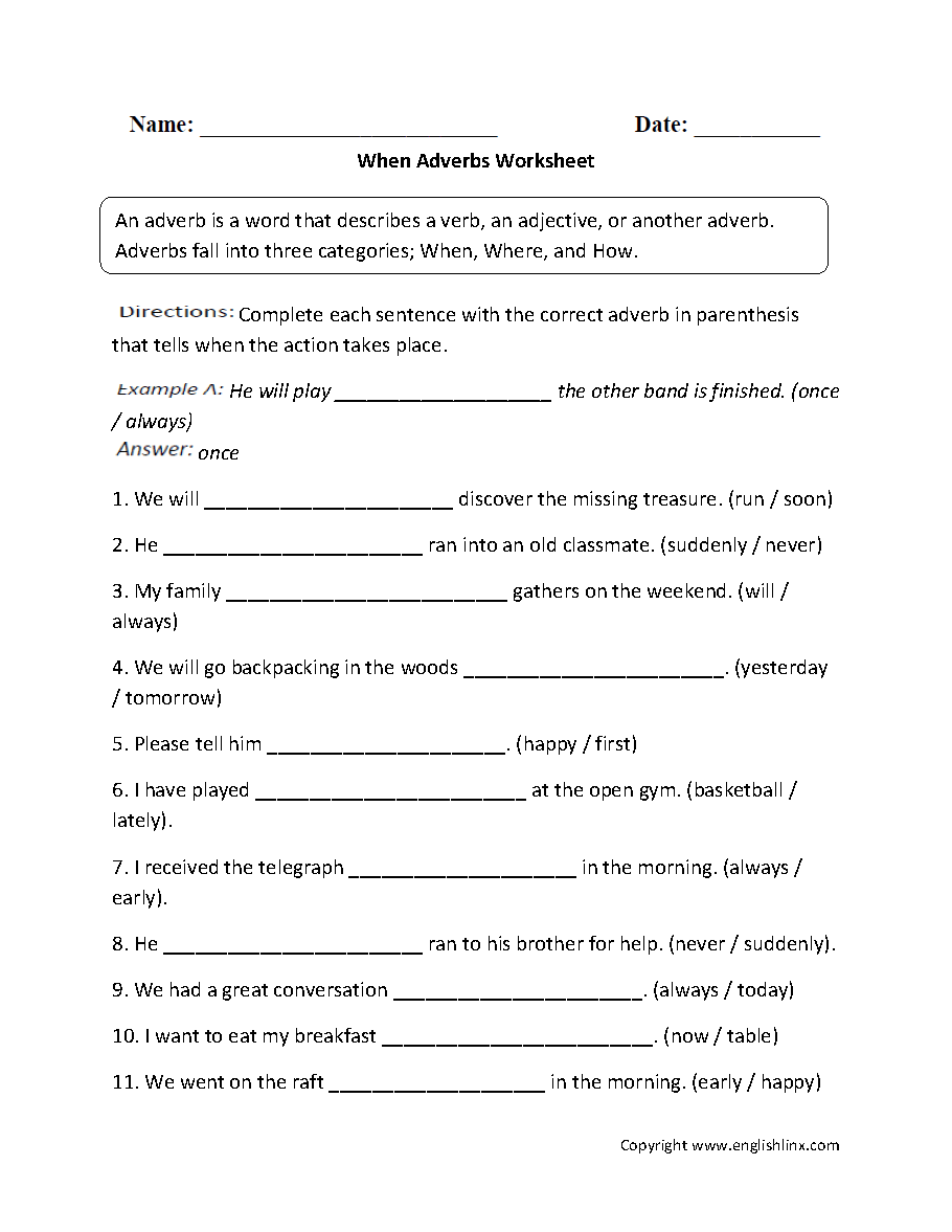 Adverb Worksheet For 2nd Grade