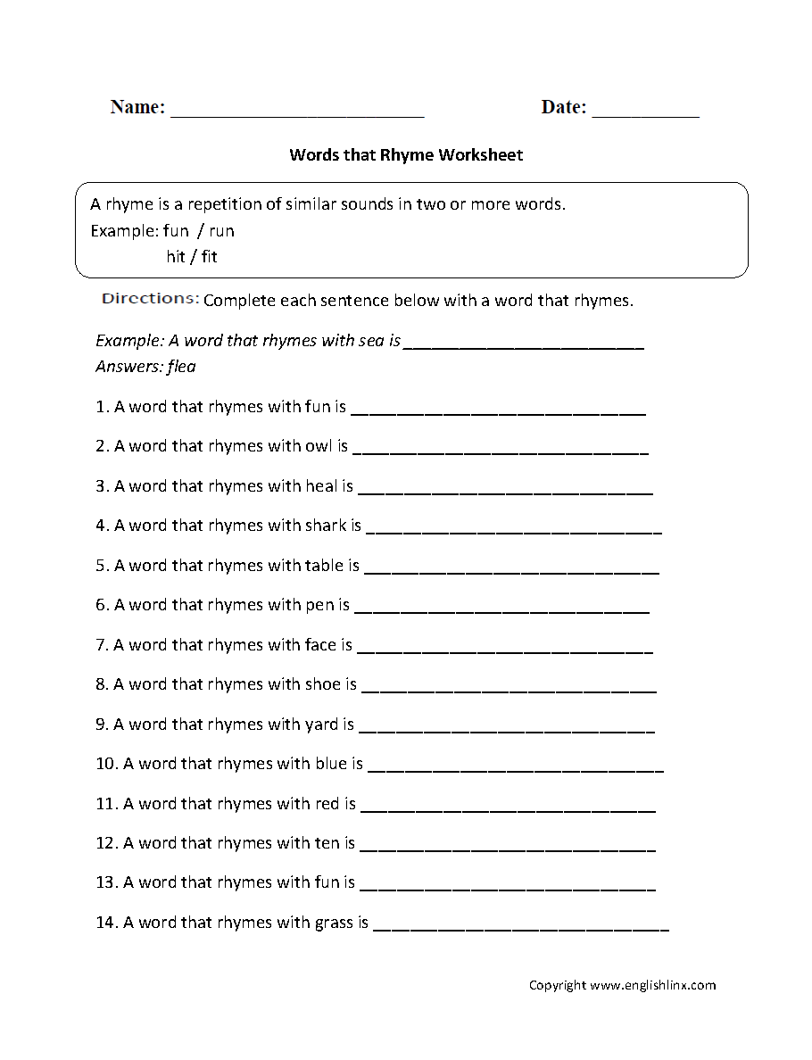 Words that Rhyme Worksheet