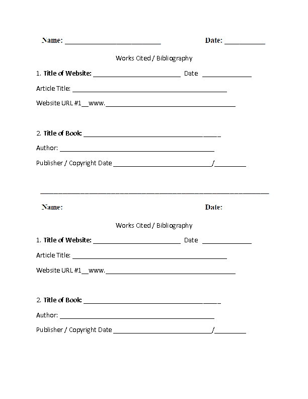 Works Cited Template Worksheet Part 1