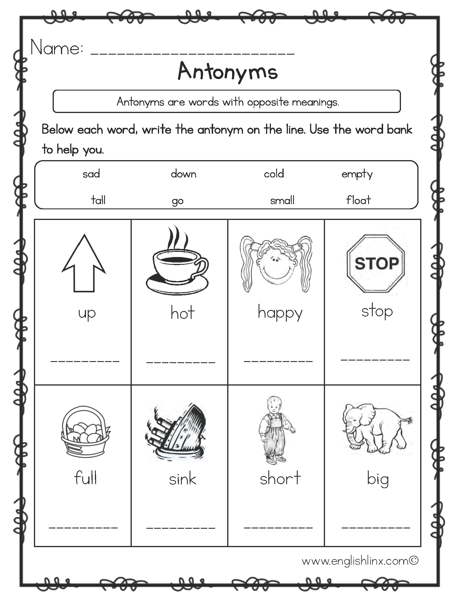 Write the Antonyms Worksheets